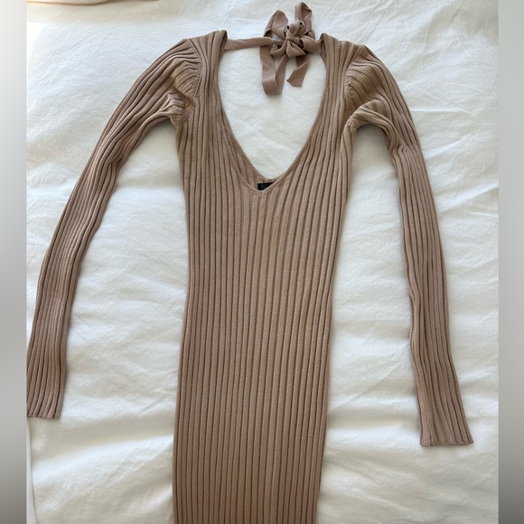 Revolve NBD Bekah Deep V Midi Dress in Nude - Picture 4 of 5